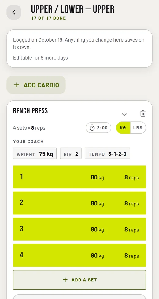 TrainKeep's athlete app on a phone